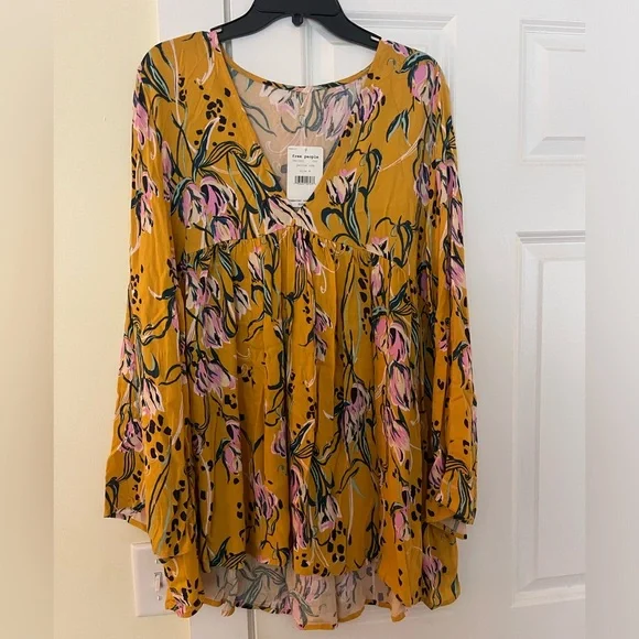 Free People Golden Yellow Bella Floral Print Tunic - Picture 1 of 4